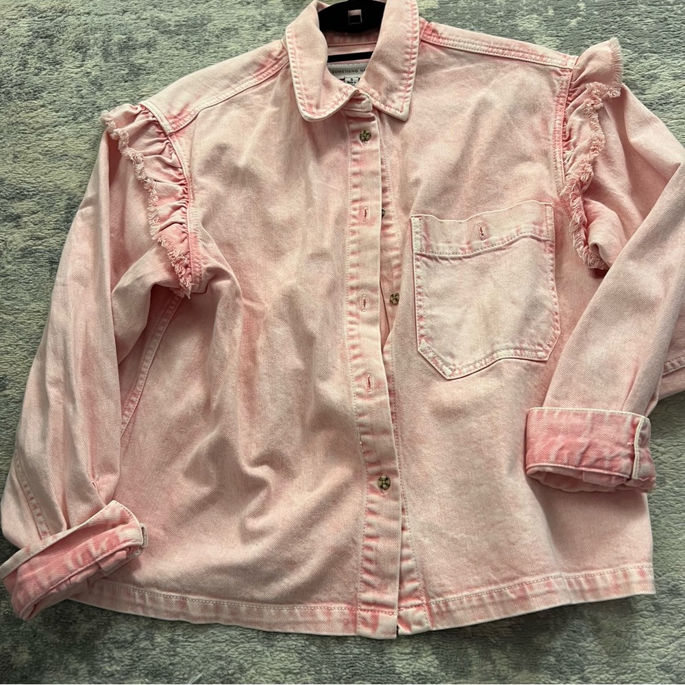 Something navy ruffle pink denim over shirt/jacket